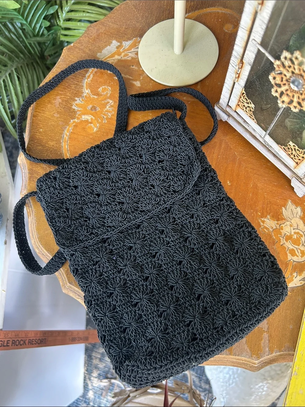 Vintage Black Crochet Crossbody Bag